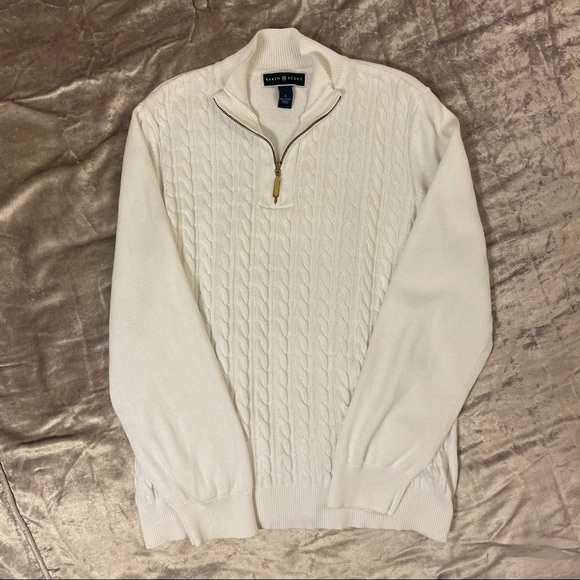 White Collared Sweater with Gold Zipper - Picture 1 of 3